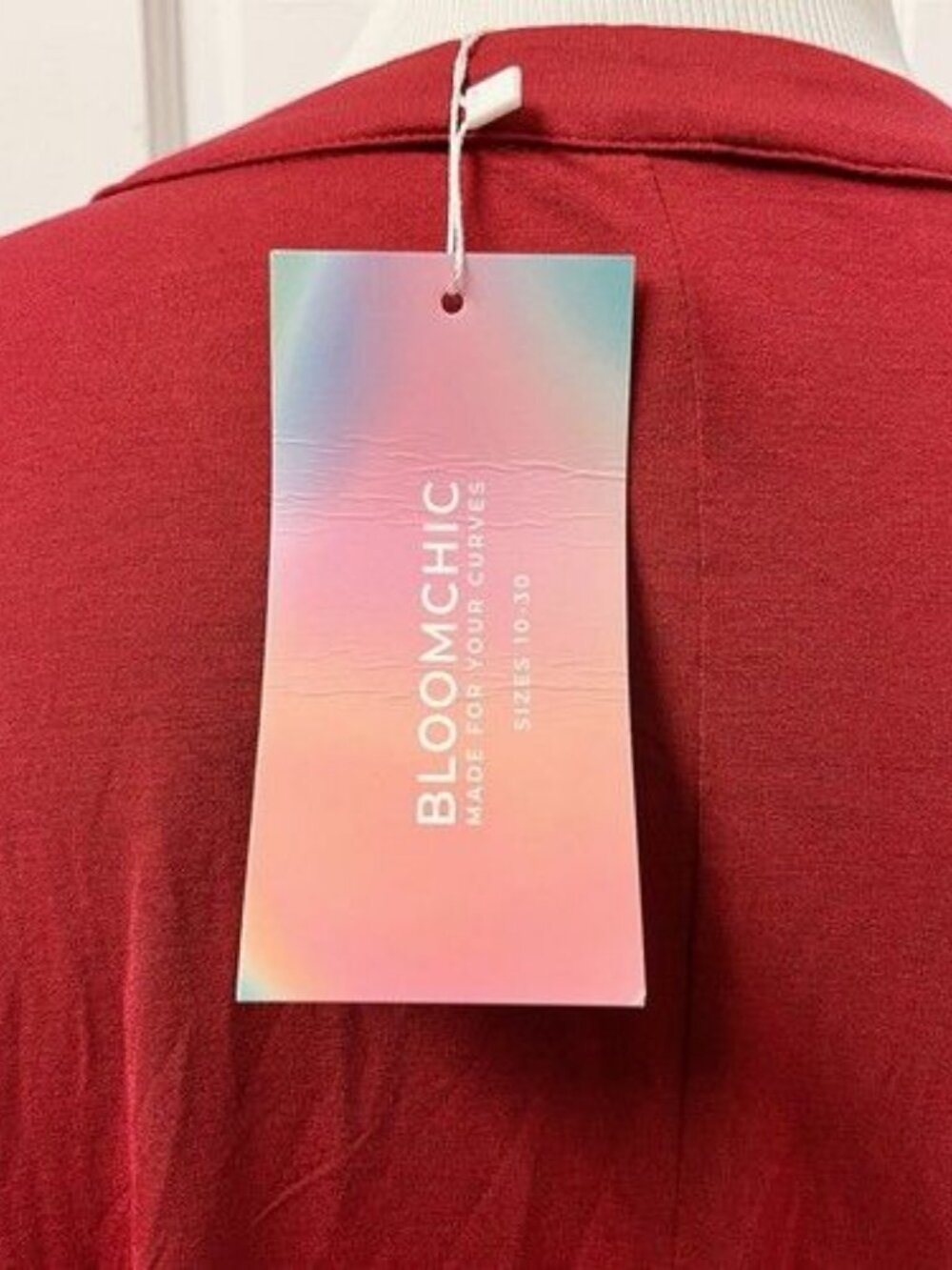 Bloomchic T-Shirt Top 2X (18) Cranberry Red 3/4 Roll Tab Sleeve Zip V-Neck Front - Picture 8 of 10